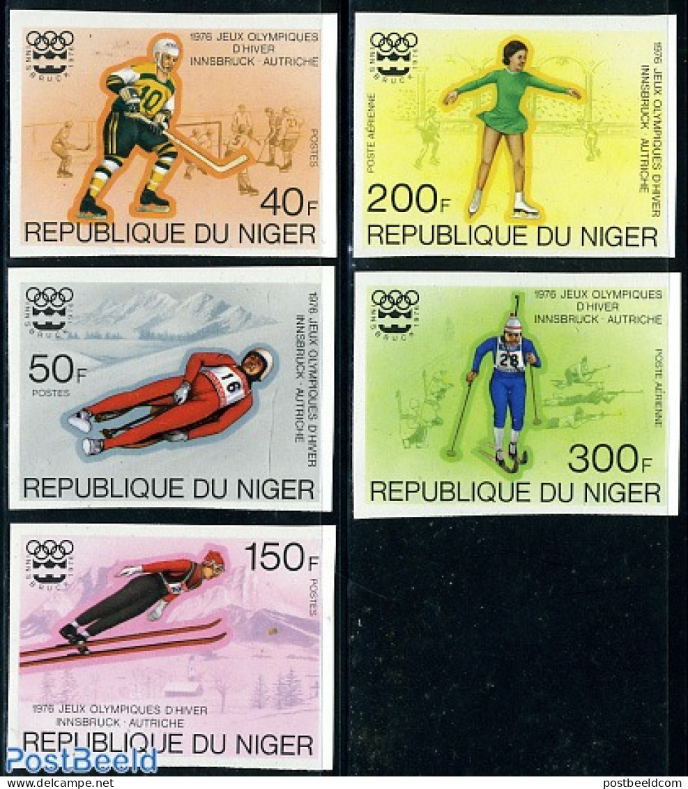 Niger 1976 Olympic Games 5v Imperforated, Mint NH, Sport - Ice Hockey - Olympic Winter Games - Skating - Skiing - Eishockey