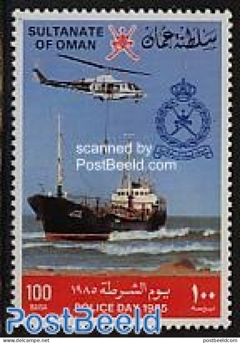 Oman 1985 Police Day 1v, Mint NH, Transport - Various - Helicopters - Ships And Boats - Police - Helicopters