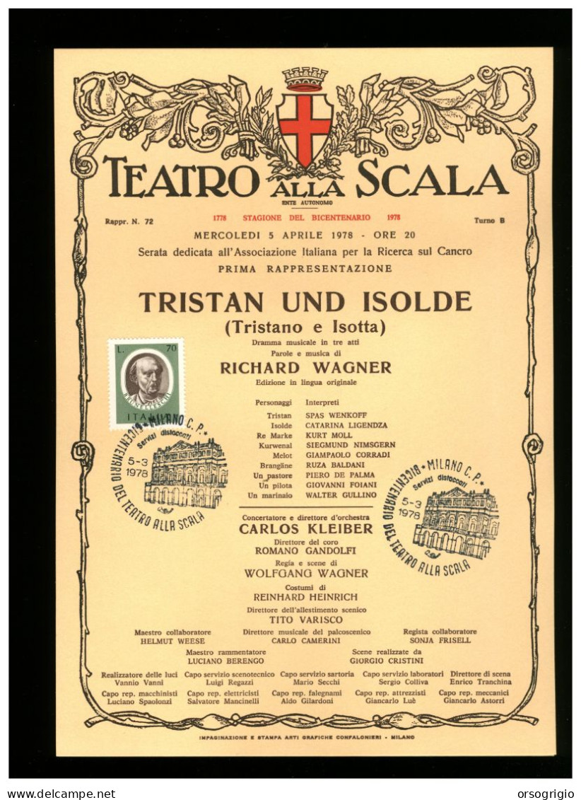 ITALIA - MILANO - TEATRO ALLA SCALA - Stagione 1978 Del BICENTENARIO - TRISTAN UND ISOLDE - Teatro