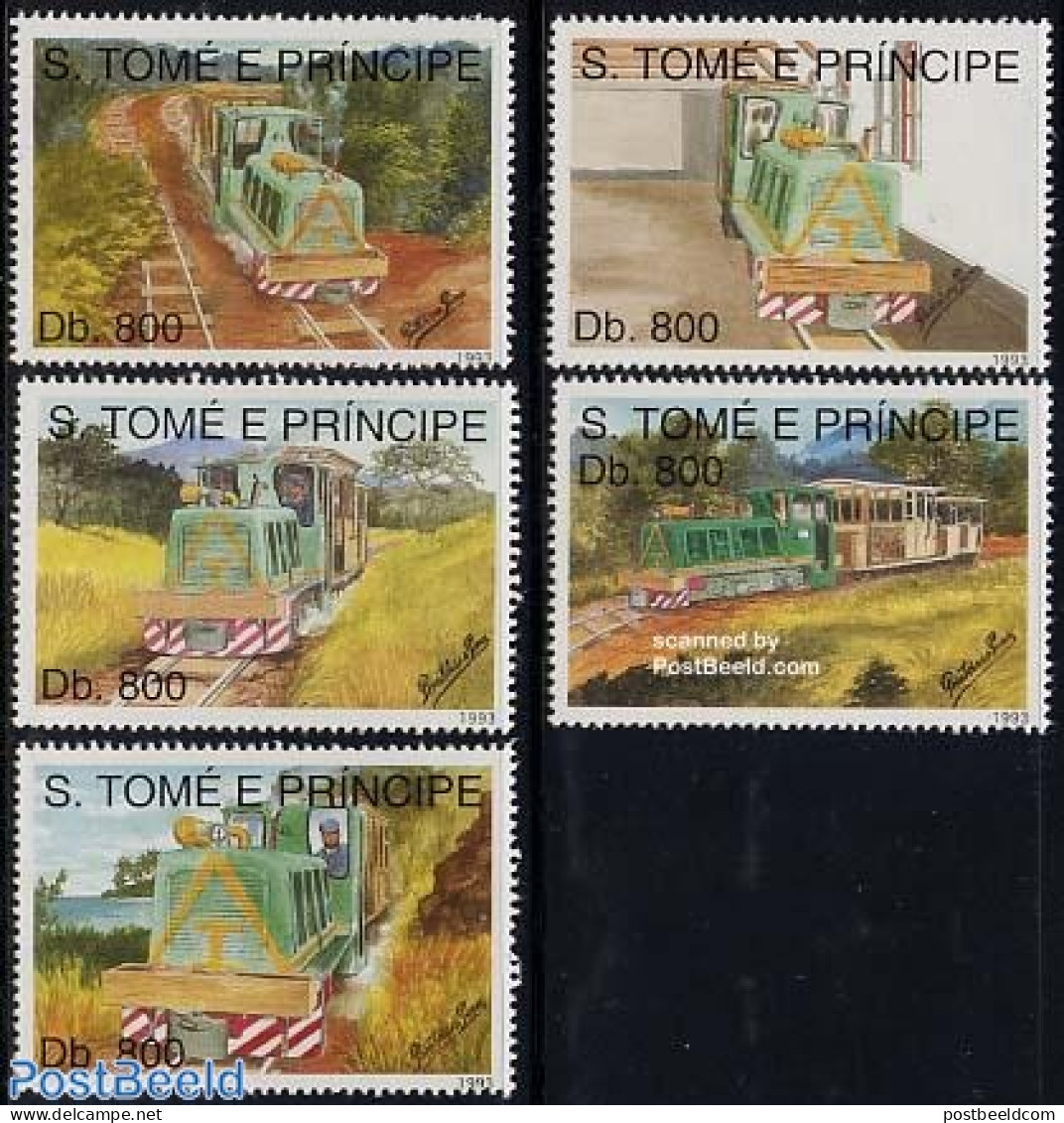 Sao Tome/Principe 1993 Railways 5v, Mint NH, Transport - Railways - Treinen