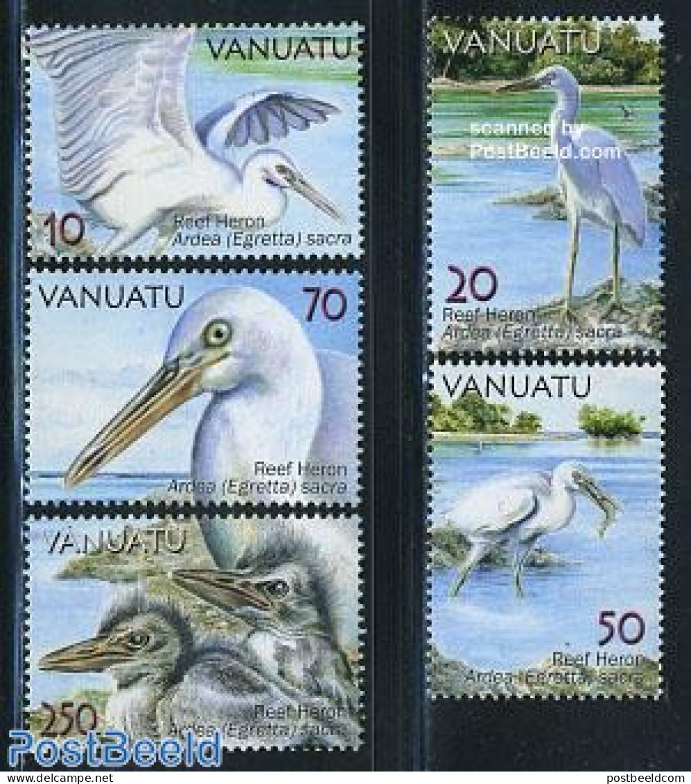 Vanuatu 2007 Herons Of The Reef 5v, Mint NH, Nature - Birds - Vanuatu (1980-...)