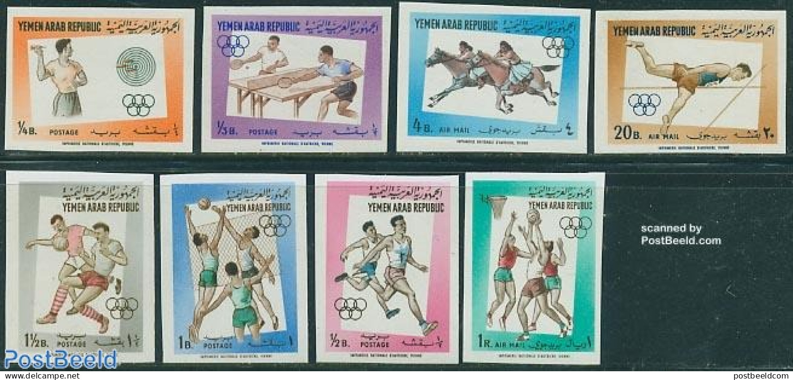 Yemen, Arab Republic 1964 Sports 8v Imperforated, Mint NH, Nature - Sport - Horses - Athletics - Basketball - Olympic .. - Athletics