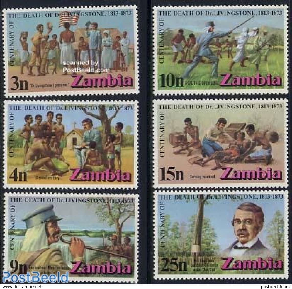 Zambia 1973 David Livingstone 6v, Mint NH, History - Nature - Explorers - Water, Dams & Falls - Esploratori