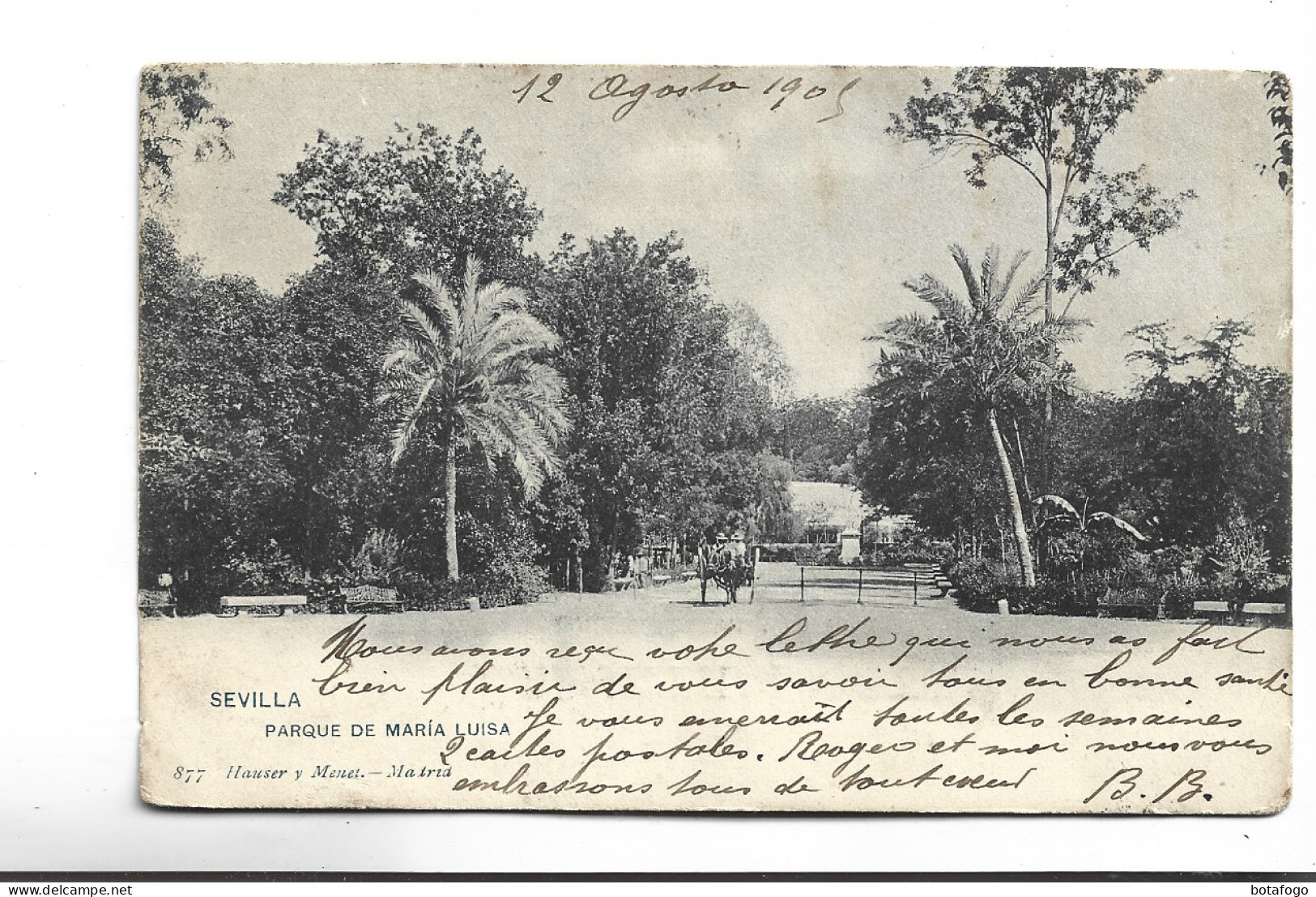 CPA SEVILLA PARQUE DE MARIE LOUISA  En 1905! (voir Timbre) - Sevilla (Siviglia)