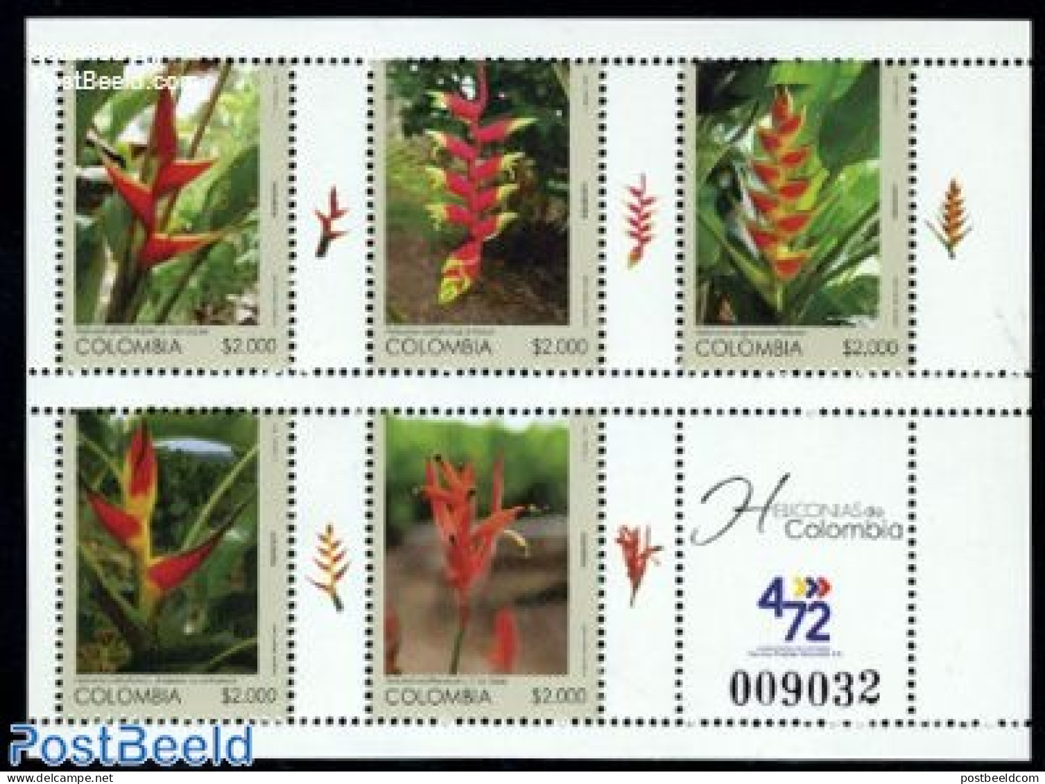 Colombia 2009 Heliconias 5v M/s, Mint NH, Nature - Flowers & Plants - Colombie
