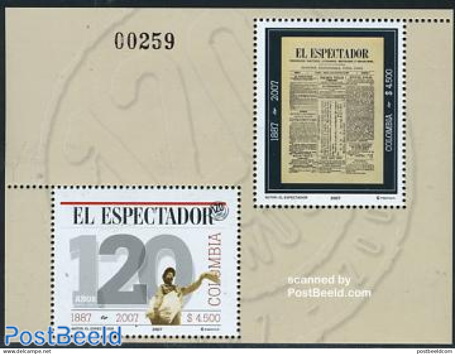 Colombia 2007 El Espectador S/s, Mint NH, History - Newspapers & Journalism - Colombia