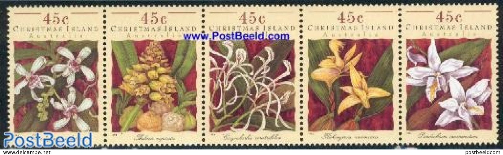 Christmas Islands 1994 Orchids 5v [::::], Mint NH, Nature - Flowers & Plants - Orchids - Christmaseiland