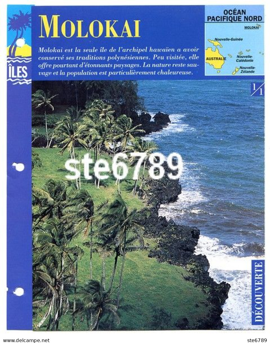 ILE MOLOKAI  1/1 Série Iles Océan Pacifique Nord Géographie Découverte Fiche Dépliante - Géographie