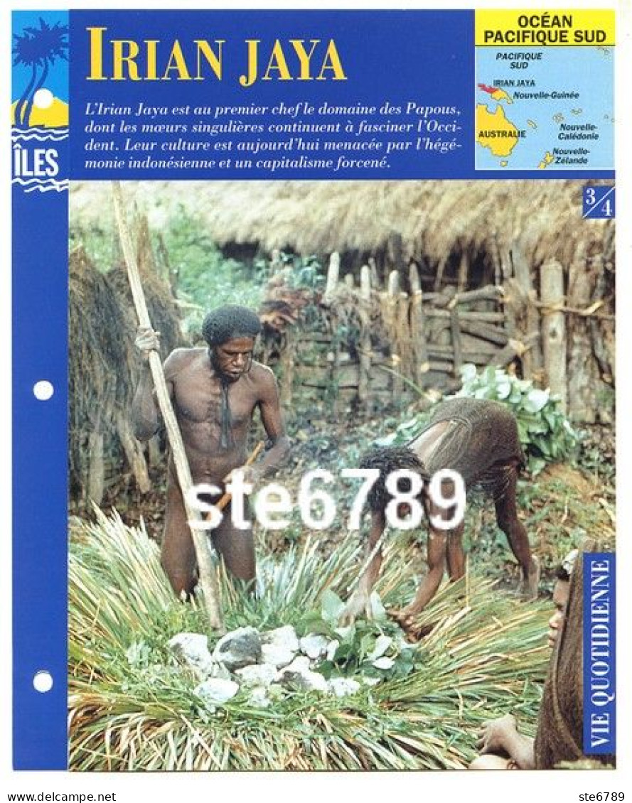 ILE IRIAN JAYA 3/4 Série Iles Océan Pacifique Sud Géographie  Vie Quotidienne Fiche Dépliante - Géographie