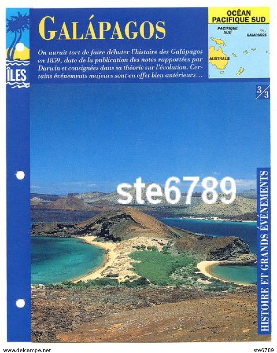 ILE GALAPAGOS  3/3 Série Iles Océan Pacifique Sud Géographie  Histoire Et Grands Evenements Fiche Dépliante - Géographie