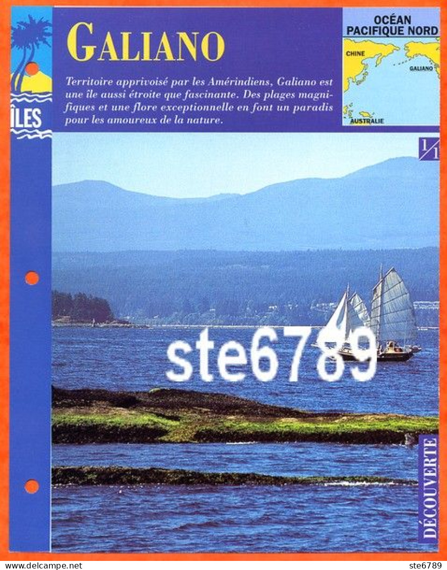 ILE GALIANO 1/1 Série Iles Océan Pacifique Nord Géographie Découverte Fiche Dépliante - Géographie