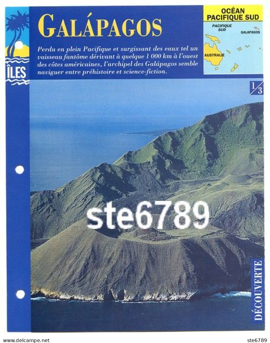 ILE GALAPAGOS  1/3 Série Iles Océan Pacifique Sud Géographie  Découverte Fiche Dépliante - Geographie