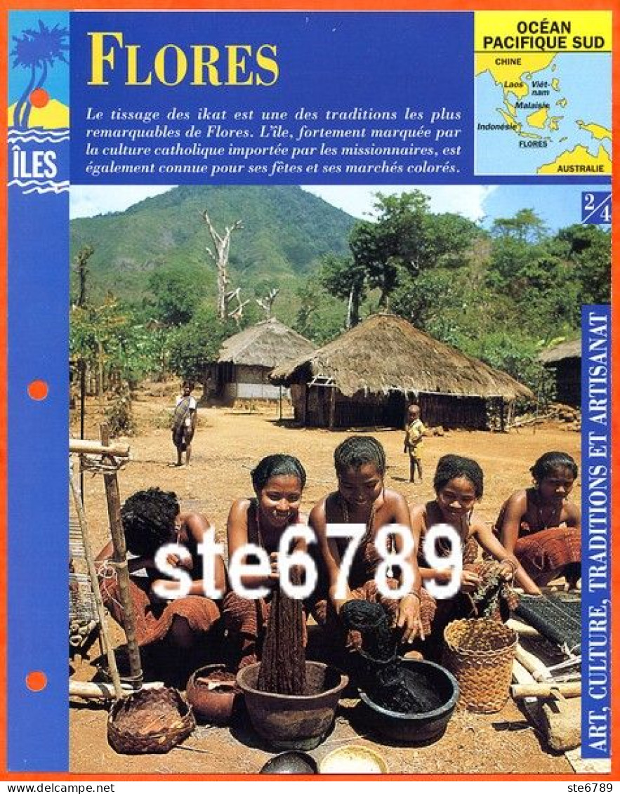 ILE FLORES Indonésie 2/4 Série Iles Océan Pacifique Sud Géographie Art Culture Traditions Et Artisanat Fiche Dépliante - Geographie