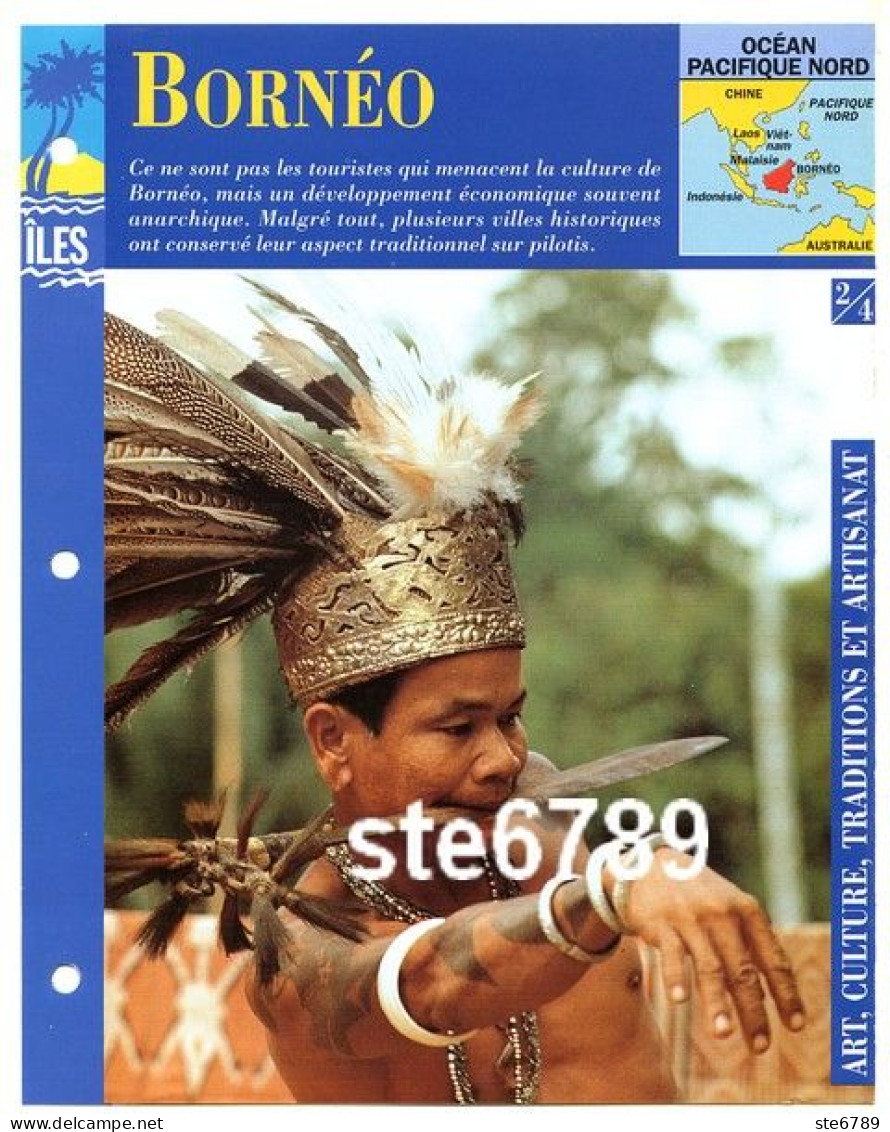 ILE BORNEO 2/4 Série Iles Océan Pacifique Nord  Géographie Art Culture Traditions Artisanat Fiche Dépliante - Aardrijkskunde