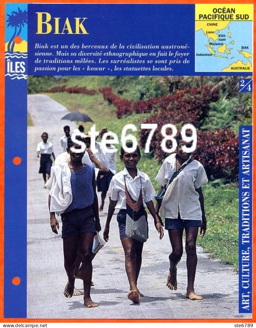 ILE BIAK 2/4 Série Iles Océan Pacifique Sud Géographie Art Culture Traditions Et Artisanat Fiche Dépliante - Geographie