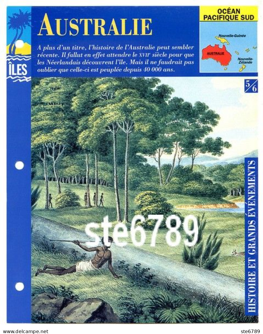 ILE AUSTRALIE  5/6 Série Iles Océan Pacifique Sud Géographie Histoire Et Grands Evenements Fiche Dépliante - Aardrijkskunde