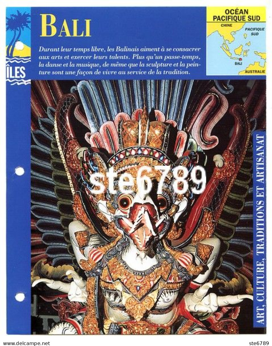 ILE BALI  2/4 Série Iles Océan Pacifique Sud Géographie Art Culture Traditions Et Artisanat Fiche Dépliante - Geographie