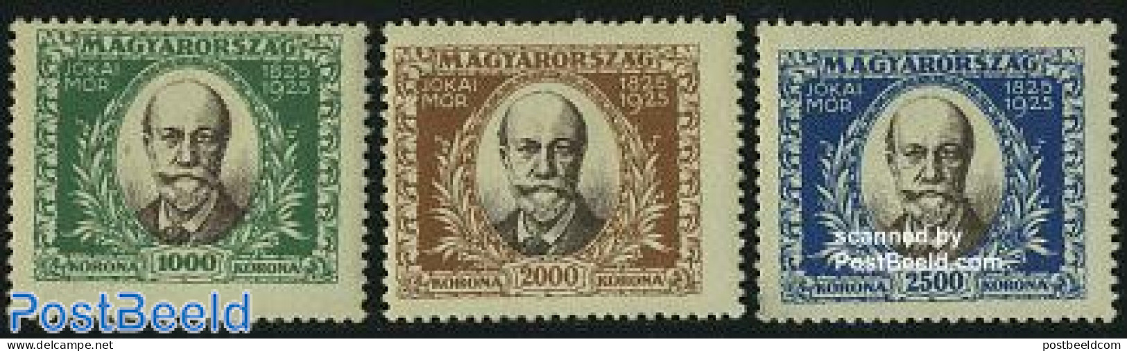 Hungary 1925 M. Jokais Birth Centenary 3v, Unused (hinged), Art - Authors - Unused Stamps