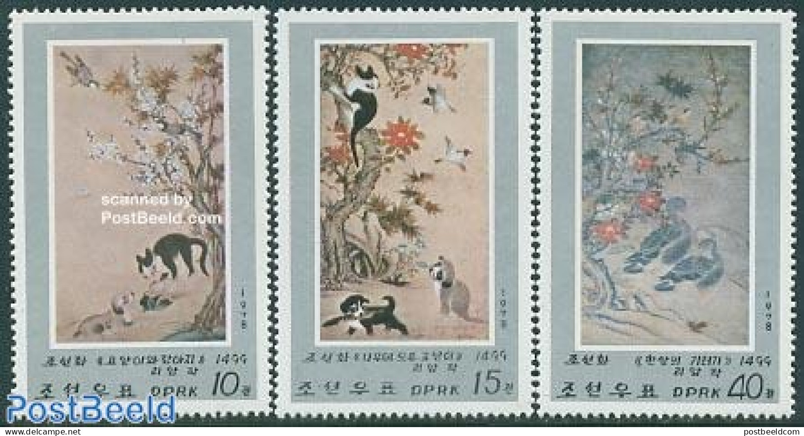 Korea, North 1978 Animal Paintings 3v, Mint NH, Nature - Cats - Dogs - Art - Paintings - Corea Del Nord