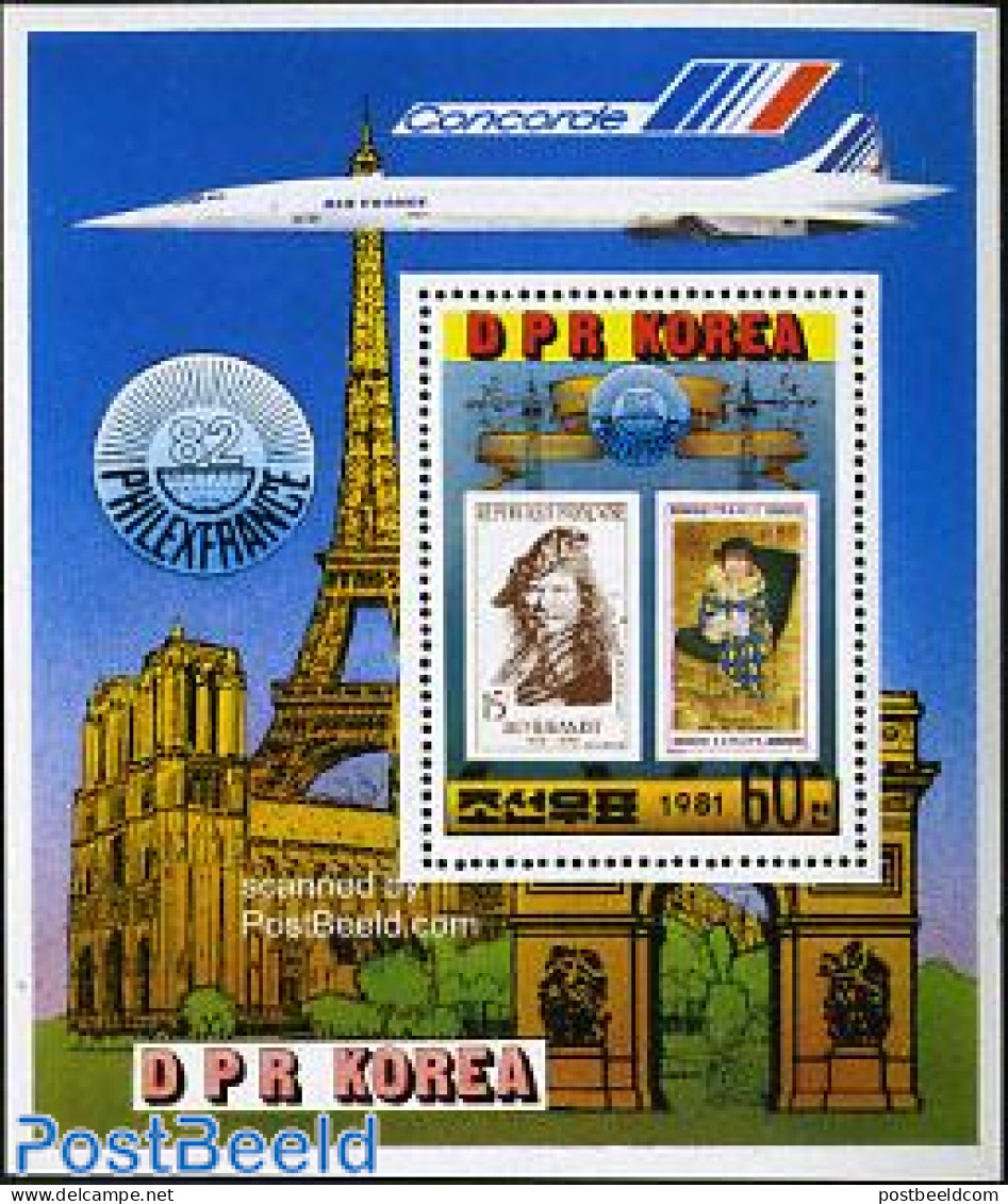 Korea, North 1981 Philexfrance S/s, Mint NH, History - Transport - Netherlands & Dutch - Stamps On Stamps - Concorde -.. - Aardrijkskunde