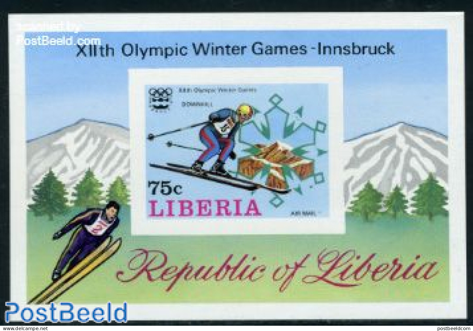 Liberia 1976 Winter Olympic Games S/s Imperforated, Mint NH, Sport - Olympic Winter Games - Skiing - Sci