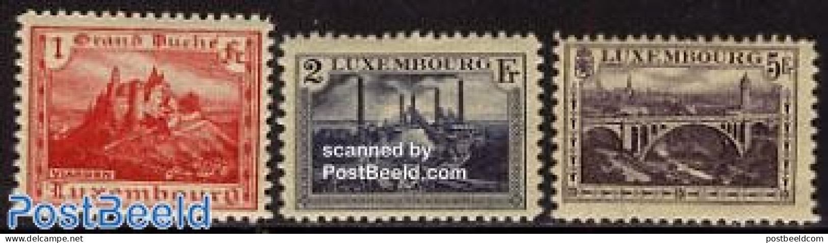 Luxemburg 1921 Definitives, Views 3v, Unused (hinged), Various - Industry - Art - Bridges And Tunnels - Castles & Fort.. - Unused Stamps