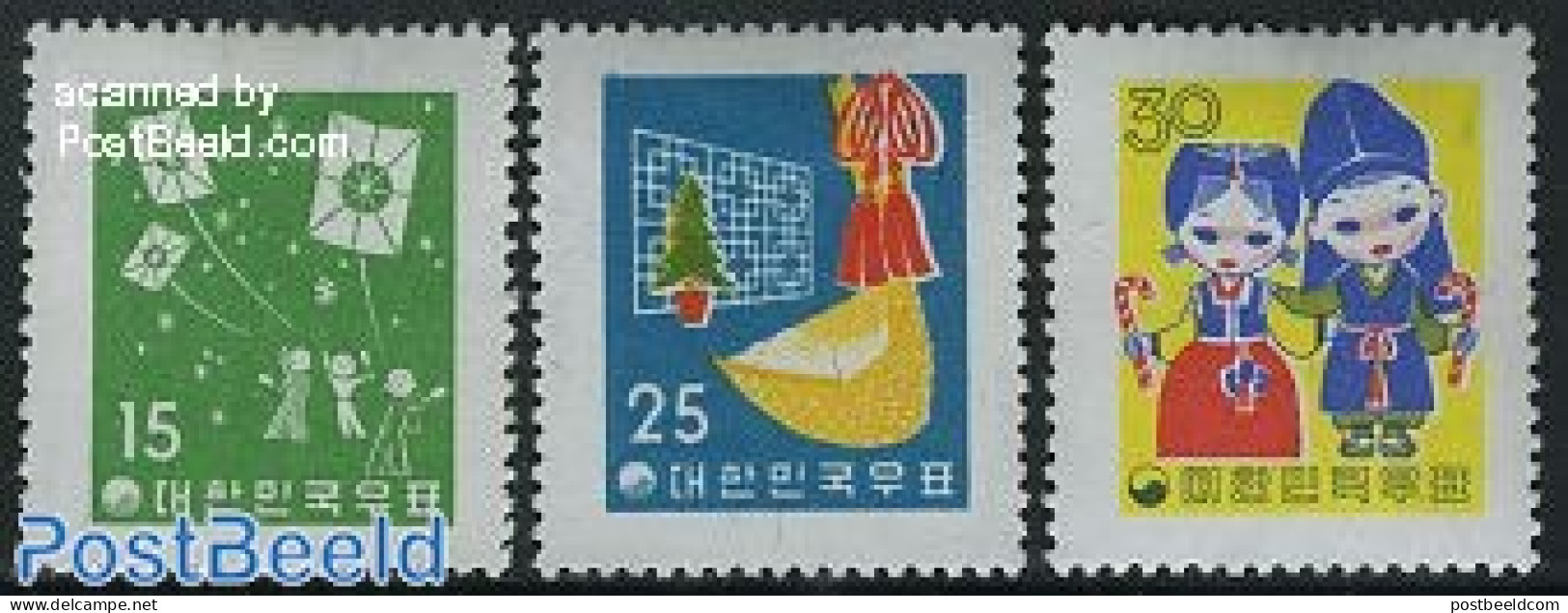 Korea, South 1958 Christmas, New Year 3v, Mint NH, Religion - Sport - Various - Christmas - Kiting - New Year - Christmas