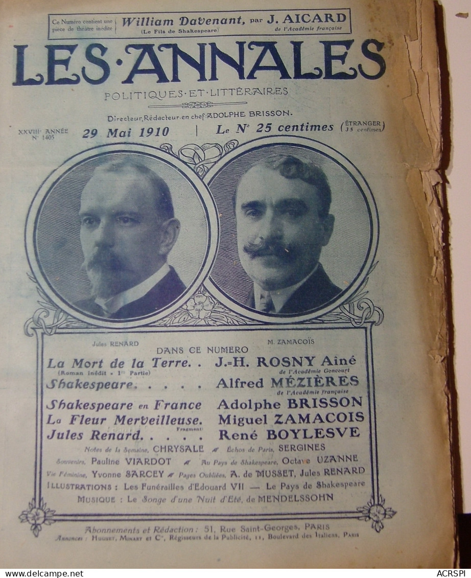 Lot De 41 Revues   LES ANNALES Année  1910  Revues Politiques Et Littéraires  Liste En Description - 1900 - 1949