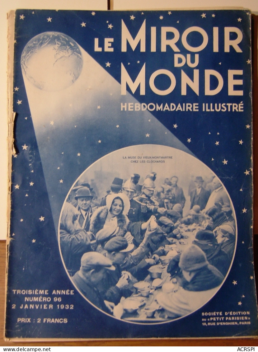 Le MIROIR DU MONDE N°96 2 Janvier 1932  Les CLOCHARDS à Montmartre - 1900 - 1949