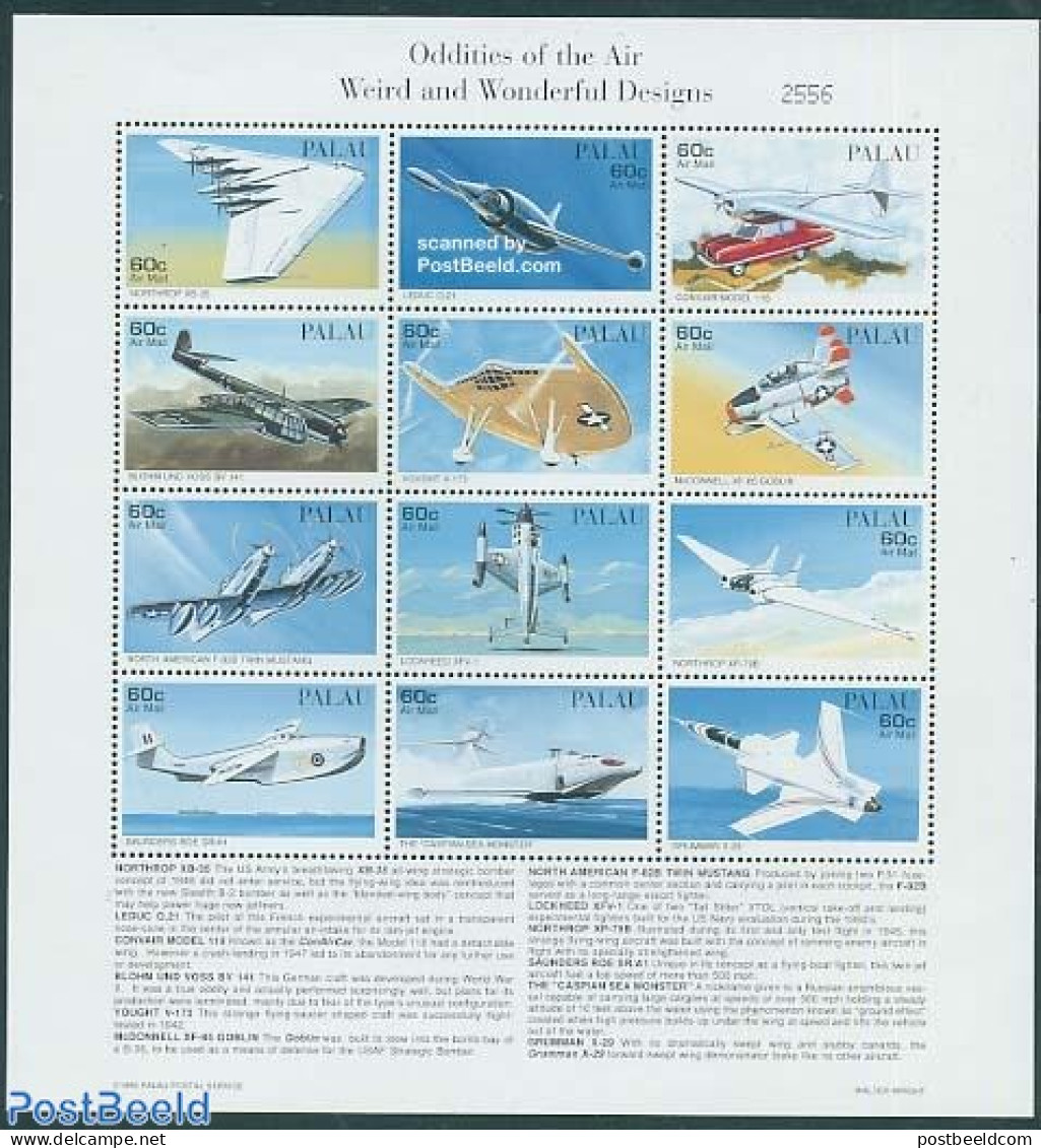 Palau 1996 Special Planes 12v M/s, Mint NH, Transport - Automobiles - Aircraft & Aviation - Cars