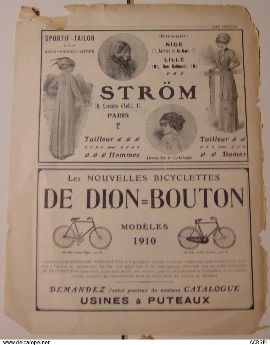 Publicité Image 27X37 DE DION BOUTON Vélo Bicyclette à PUTEAUX  Automobile Voiture Année 1931 - Publicidad