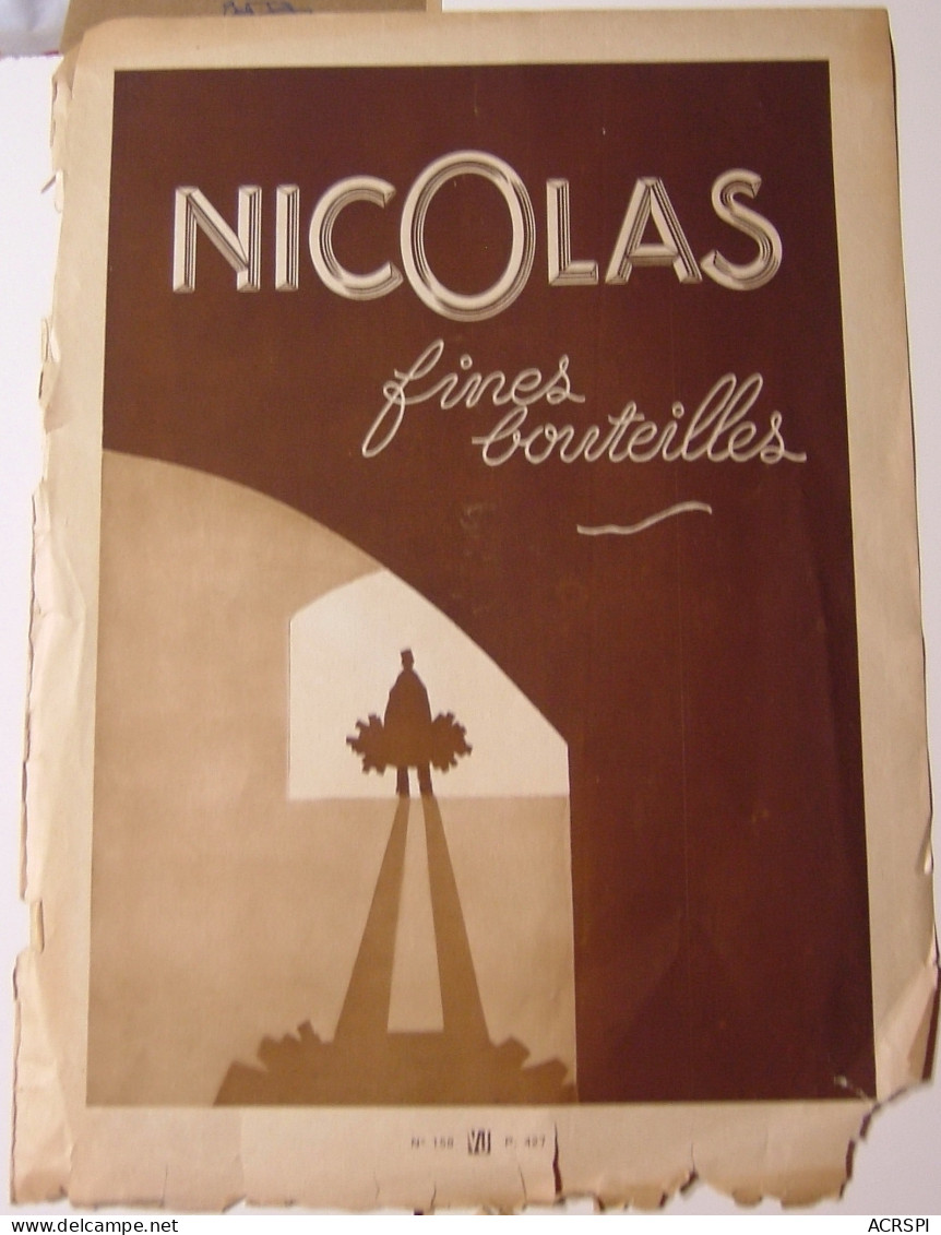 Publicité Image 27X37  NICOLAS Vins Spiritueux Alcool Bouteilles Vin Année 1931 - Advertising