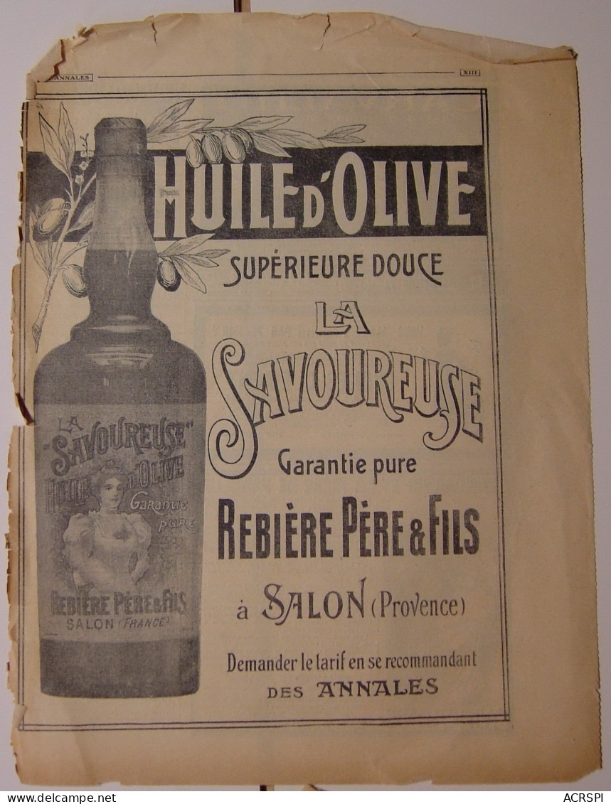 Publicité Image 24X32  Huile D' OLIVE La Savoureuse Rebiere à SALON De PROVENCE Année 1931 - Publicités