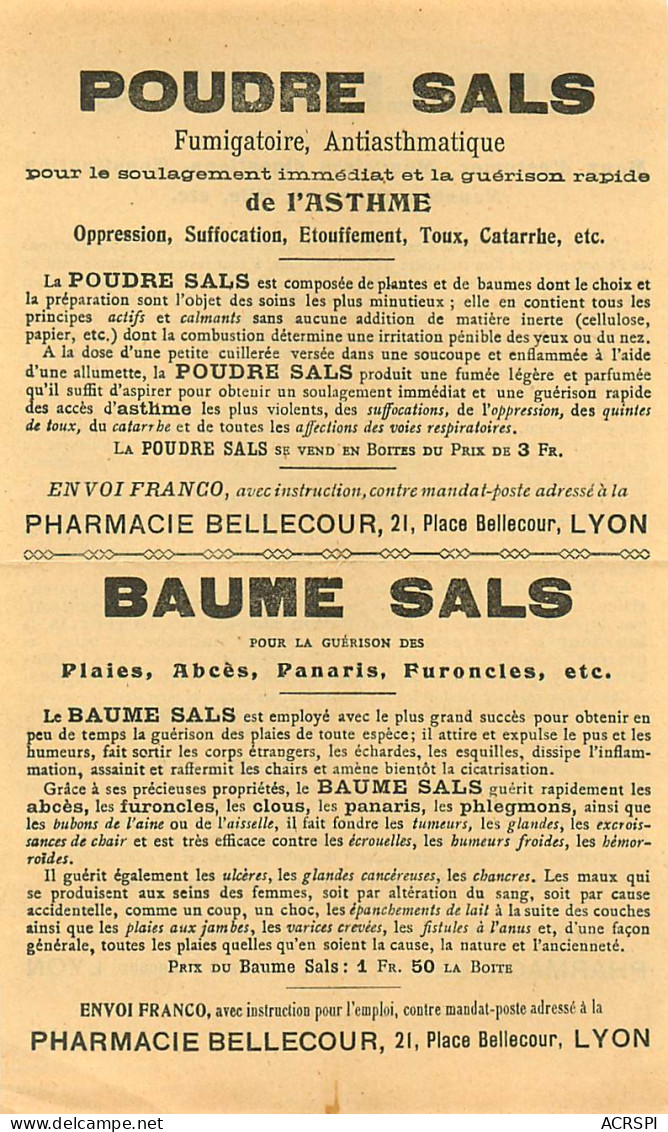 Publicité SALS Pilules Poudre Baume  Format  10X17 Cms - Advertising