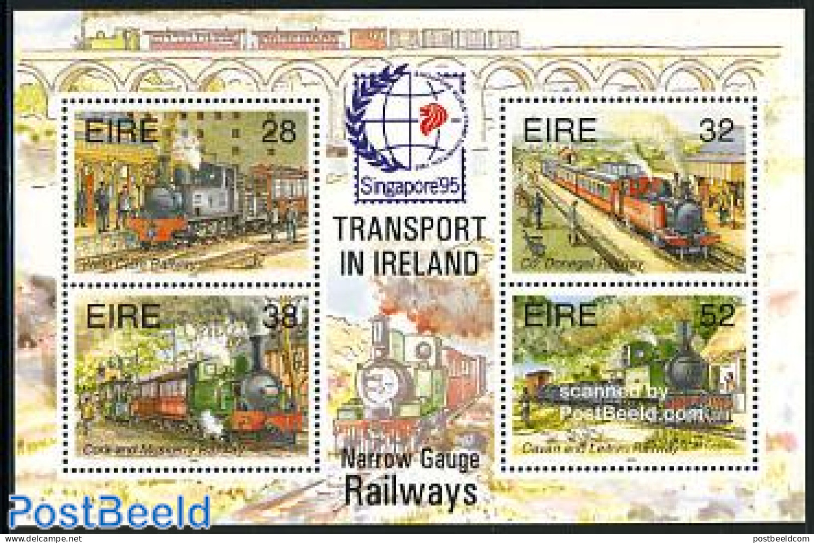Ireland 1995 Singapore 95 S/s, Mint NH, Transport - Philately - Railways - Unused Stamps