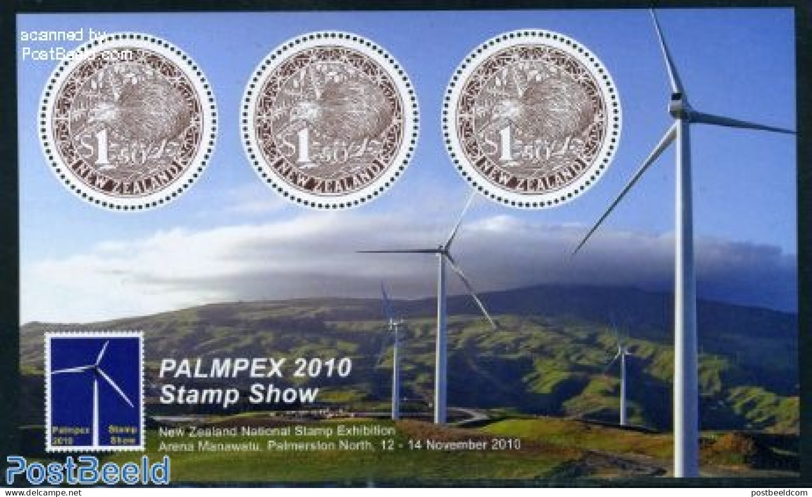 New Zealand 2010 Palmpex 2010 Stamp Show S/s, Mint NH, Nature - Various - Birds - Mills (Wind & Water) - Round-shaped .. - Ungebraucht