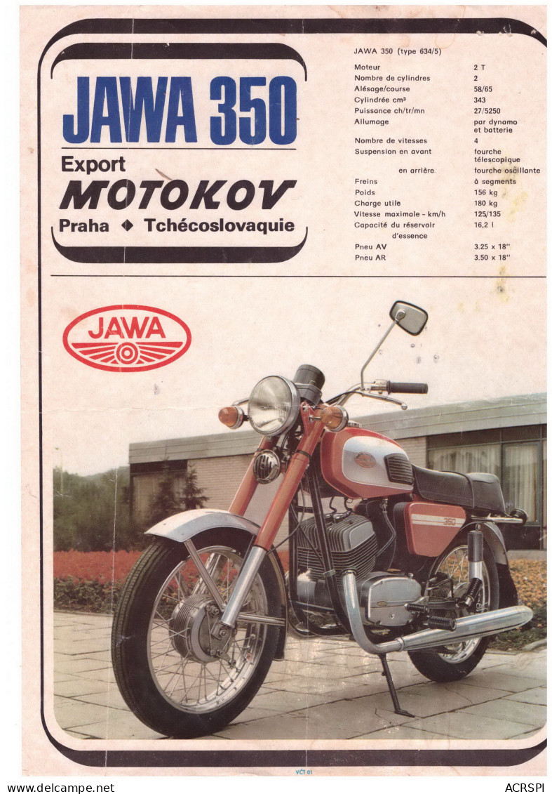 JAWA 350 Motokov PRAHA Tchecoslovaquie Moto Motorcycle Motocycletta - Reclame