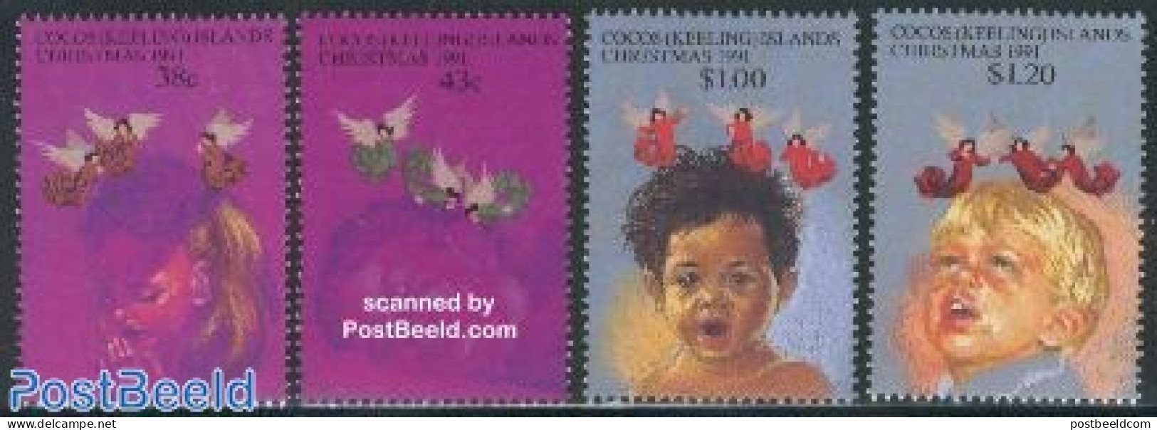 Cocos Islands 1991 Christmas 4v, Mint NH, Religion - Angels - Christmas - Christentum