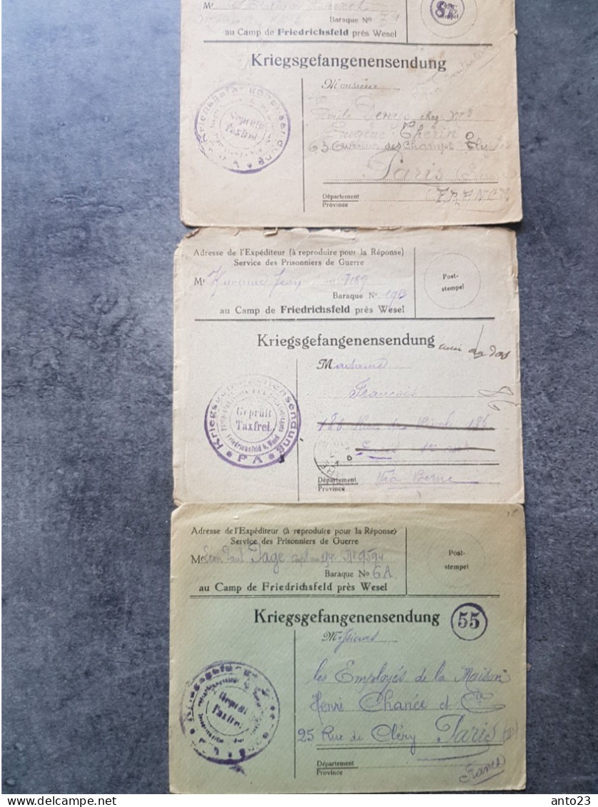 ENVELOPPE  De PRISONNIER En FRANCHISE Avec CACHET GERMANY FRIEDRICHSFELD BEI WESEL POST KARTE PRISONNIER FRANCAIS - 1914-18