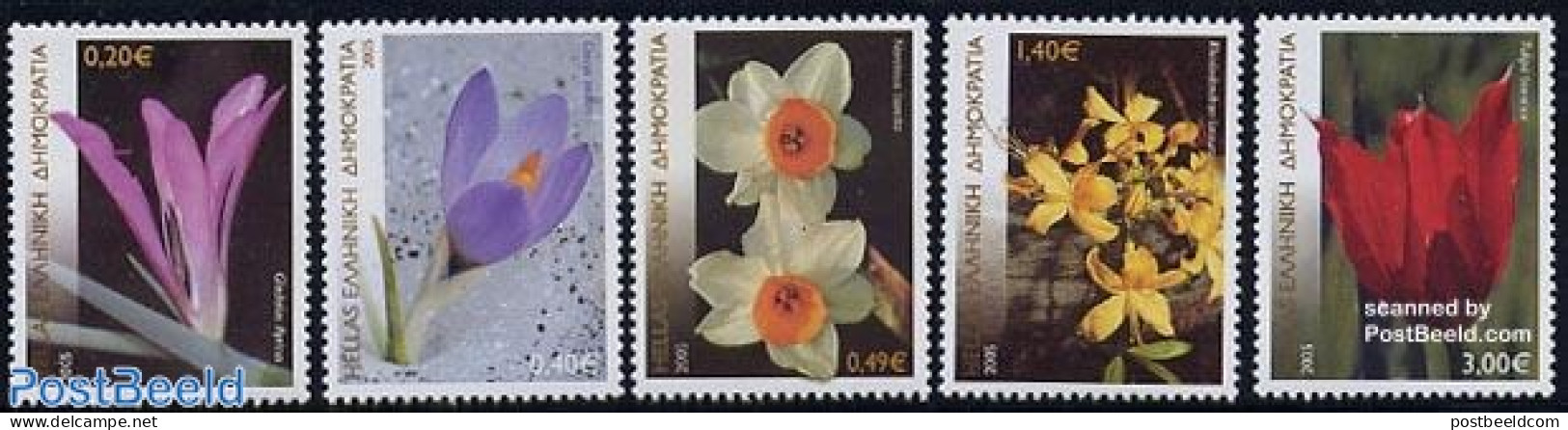 Greece 2005 Flowers 5v, Mint NH, Nature - Various - Flowers & Plants - Scented Stamps - Nuovi