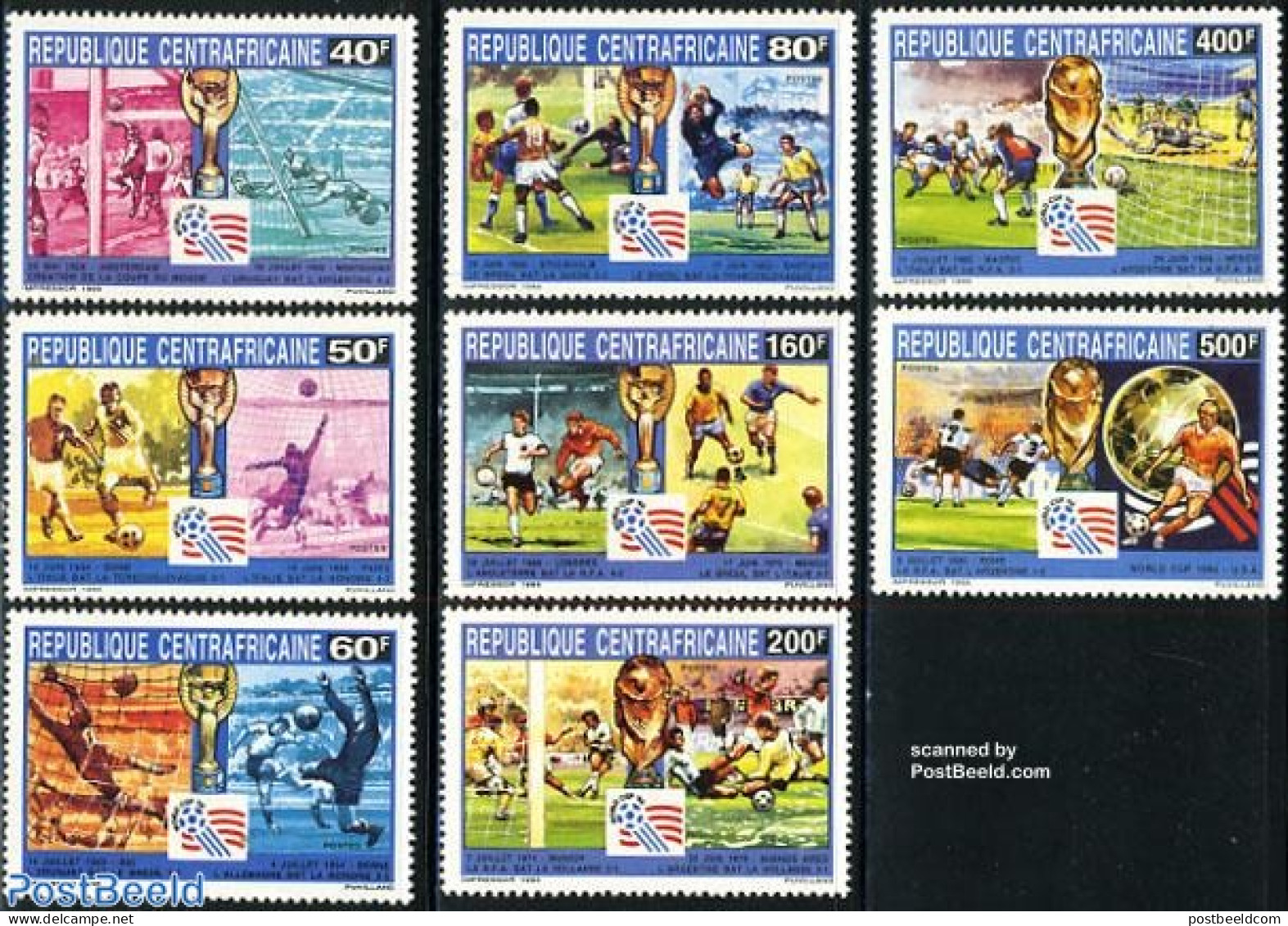 Central Africa 1993 World Cup Football 8v, Mint NH, Sport - Football - Zentralafrik. Republik