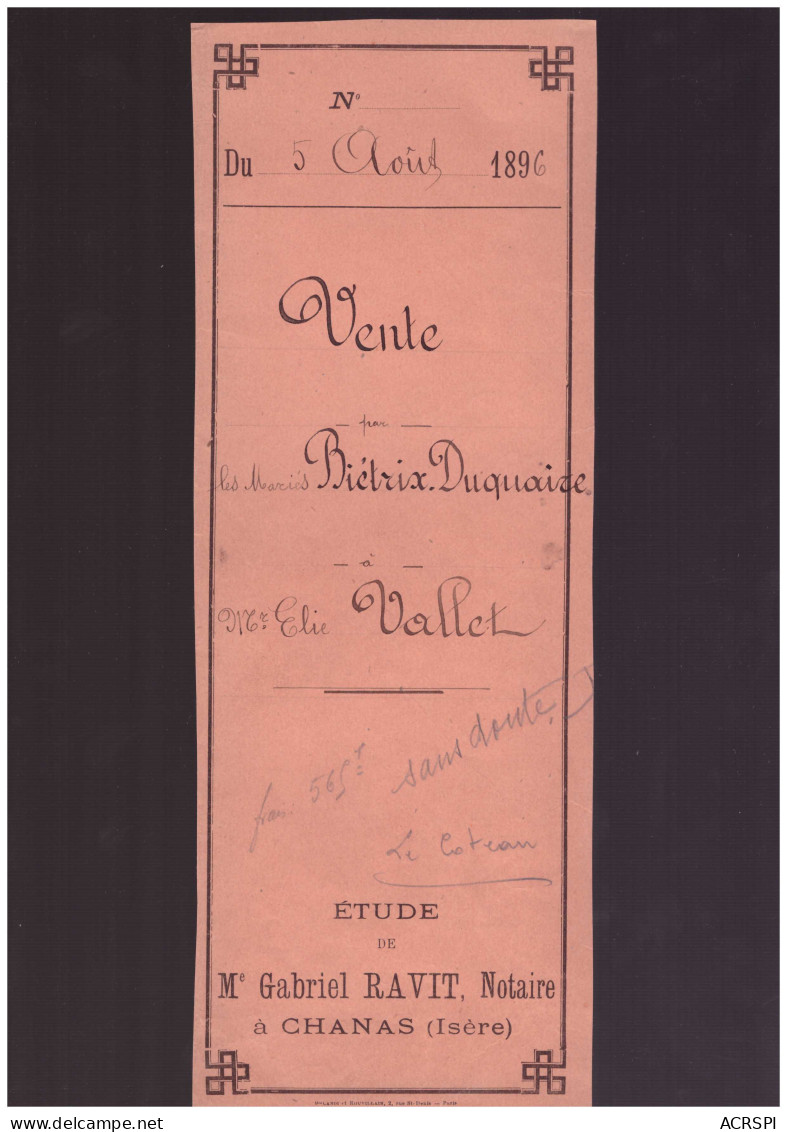 Parassat  Auberives-sur-Varèze Vente Immeuble Et Terres Bietrix Duquaire Vallet Tardieu 6 Pages 1896 - Manuscrits