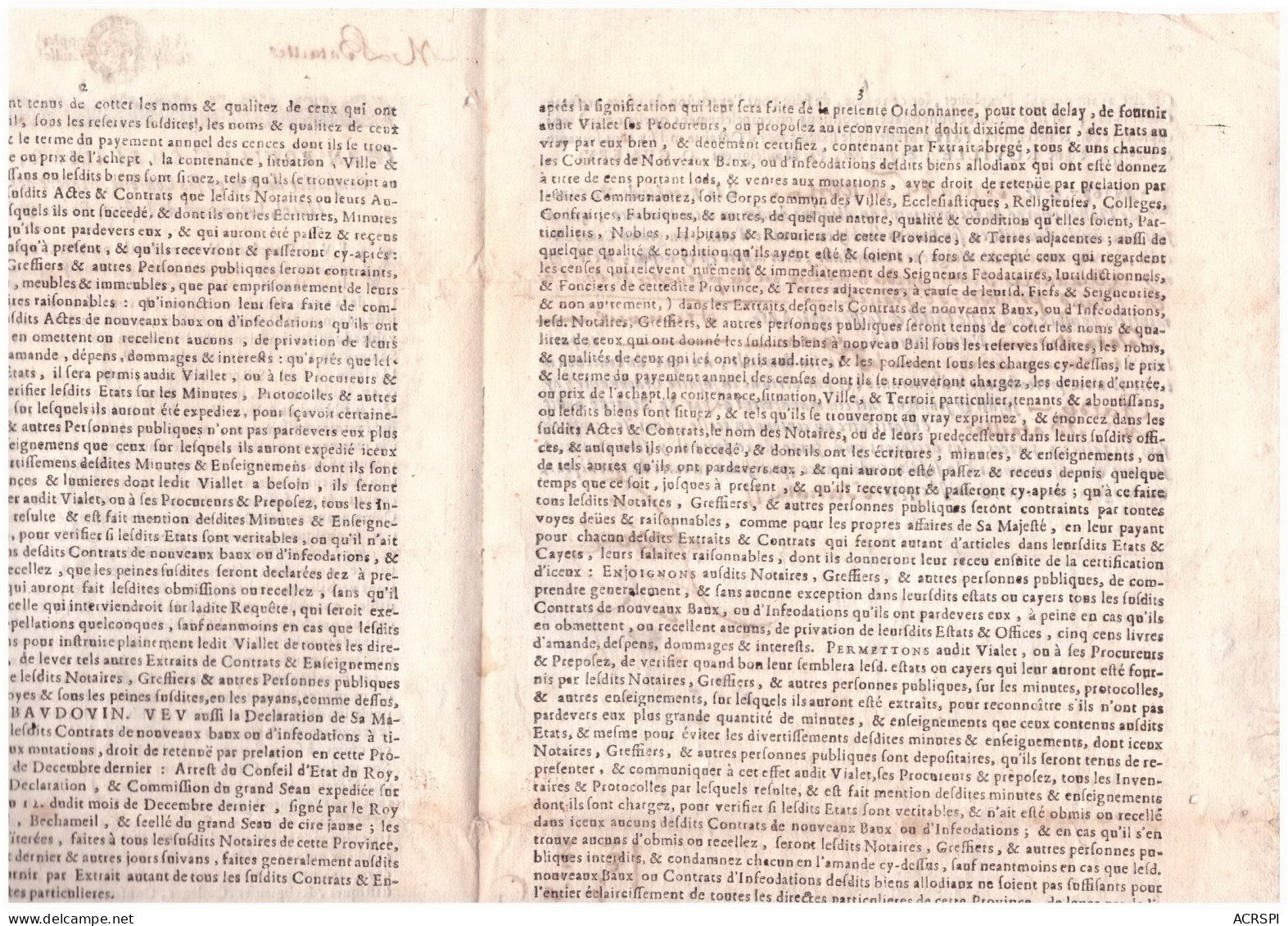éclaircissement Des Redevables ROVILLE Chevalier Comte De MESLAT DGV MERY Aix Marfeuille Arles Pertuis Apt An 1677 - Décrets & Lois