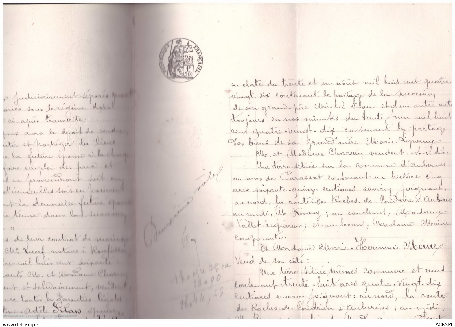 VENTE  Suite D'un Divorce Auberives  Vienne Saint Alban Du Rhone Charrin Vallet Silan Moine  Octobre 1898 4 Pages - Manuscrits