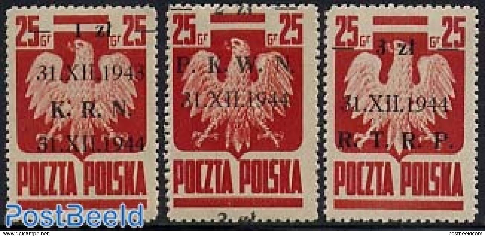 Poland 1944 Overprints 3v, Mint NH - Unused Stamps