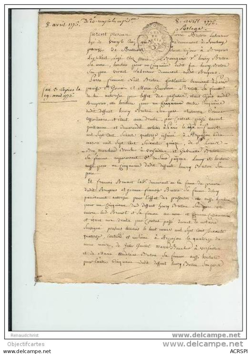 Document Du 8 Avril 1776 Le Document Comporte 10 Pages Manuscrites - Manuskripte