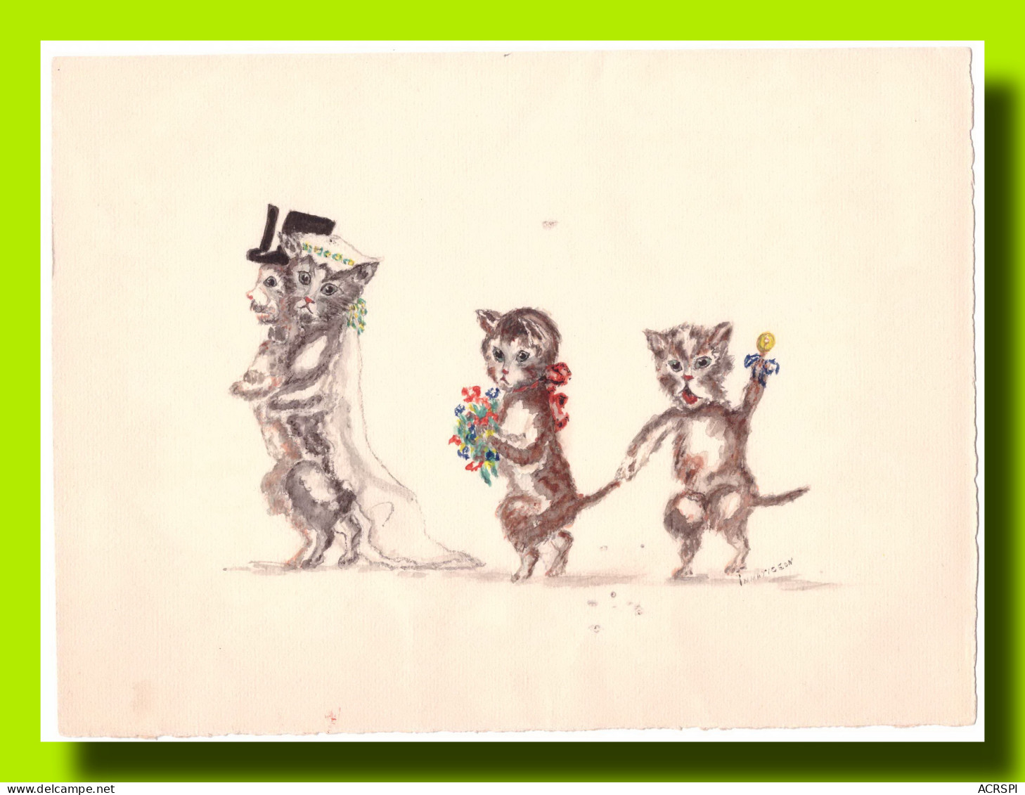 Trois Petites Aquarelles De CHATS Année 1950 Artiste IMMARIGEON  Format 18X24cms - Watercolours