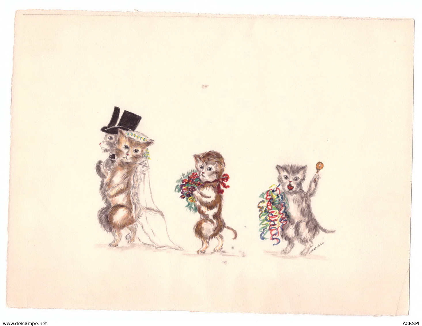 Trois Petites Aquarelles De CHATS Année 1950 Artiste IMMARIGEON  Format 18X24cms - Acquarelli