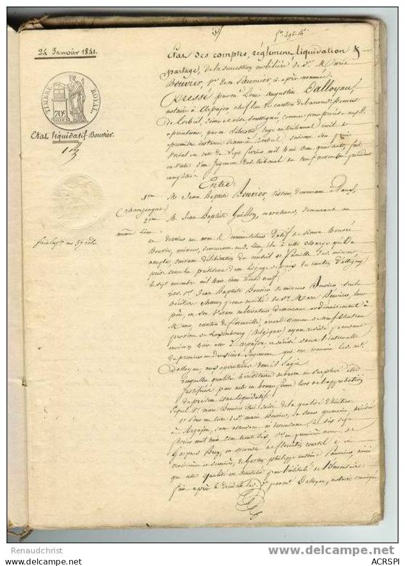 Etat Liquidatif  Bouvier Du 24 Janvier 1841 Le Document Comporte 38 Pages Manuscrites - Manuscrits