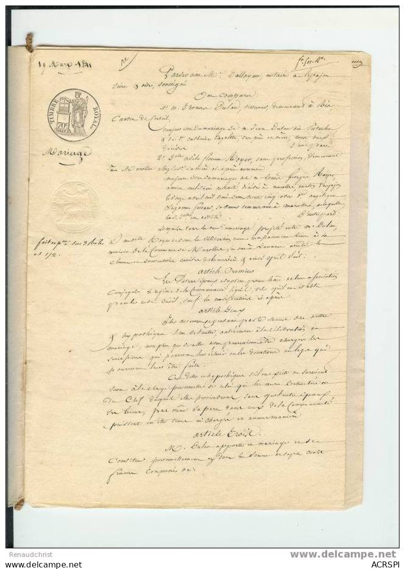 Document Calligraphie Contrat De Mariage 19 Mars 1841 - Manuskripte